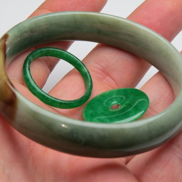 "Natural Jade Bangle + Jade Ring & Donut 57mm" - Picture 1 of 3